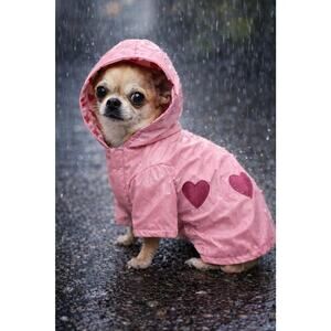 Cha-Cha Couture Pink Dog Raincoat with Hood Heart Lining Valentine Style